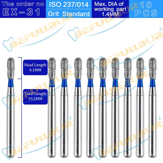 10PCS EX Tpye Dental Diamond Burs Polishing Teeth Stainless Steel for High Speed Handpiece Dentistry Nail Polishing