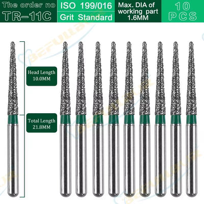 TR Tpye 10PCS Dental Diamond Burs Polishing Teeth Stainless Steel for High Speed Handpiece Dentistry Nail Polishing