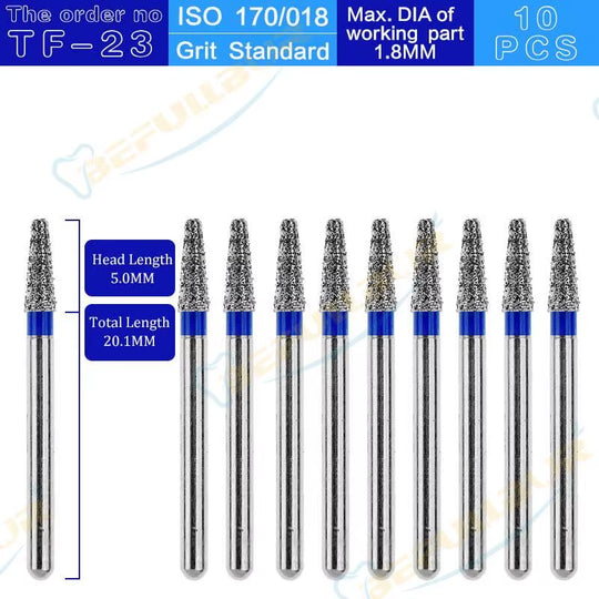 TF Tpye 10PCS Dental Diamond Burs Polishing Teeth Stainless Steel for High Speed Handpiece Dentistry Nail Polishing