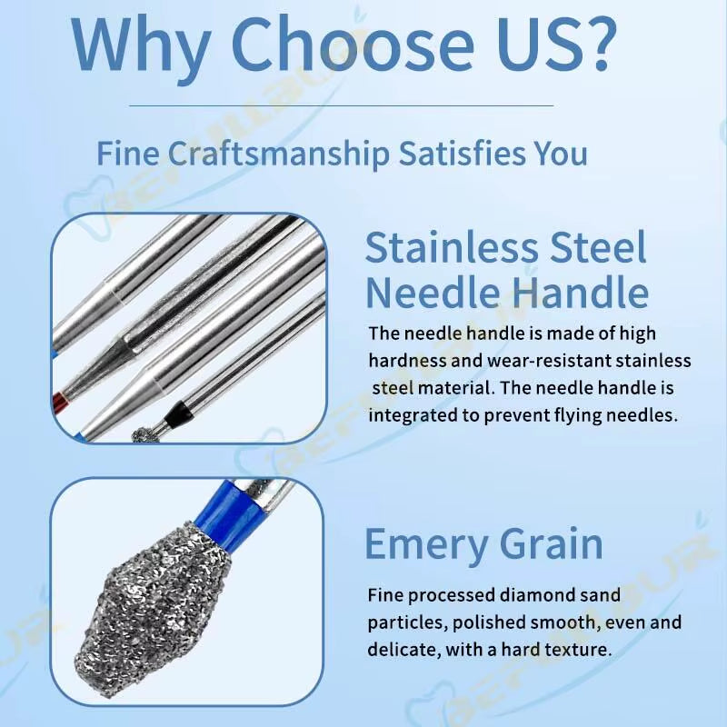 10PCS CF Tpye Dental Diamond Burs Polishing Teeth Stainless Steel for High Speed Handpiece Dentistry Nail Polishing