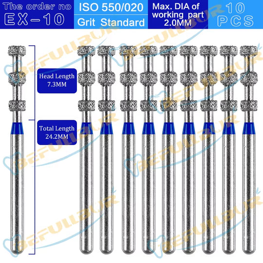 10PCS EX Tpye Dental Diamond Burs Polishing Teeth Stainless Steel for High Speed Handpiece Dentistry Nail Polishing