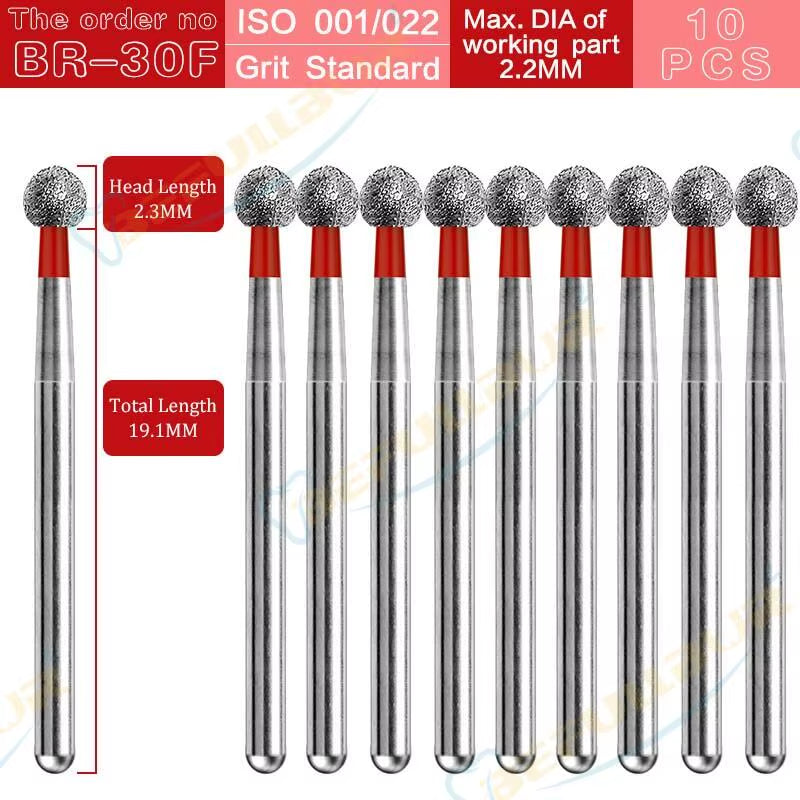 BR Tpye 10PCS Dental Diamond Burs for High Speed Handpiece Polishing Teeth Stainless Steel Dentistry Nail Polishing
