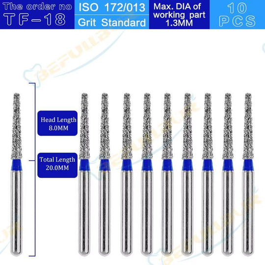 TF Tpye 10PCS Dental Diamond Burs Polishing Teeth Stainless Steel for High Speed Handpiece Dentistry Nail Polishing