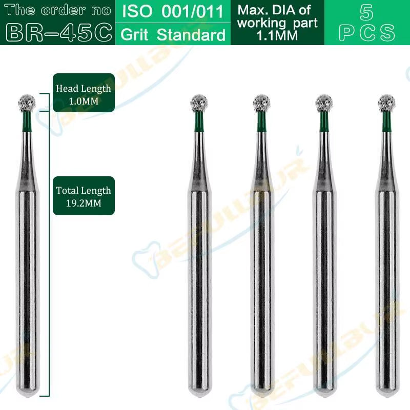 BR Tpye 5PCS Dental Diamond Burs for High Speed Handpiece Polishing Teeth Stainless Steel Dentistry Nail Polishing