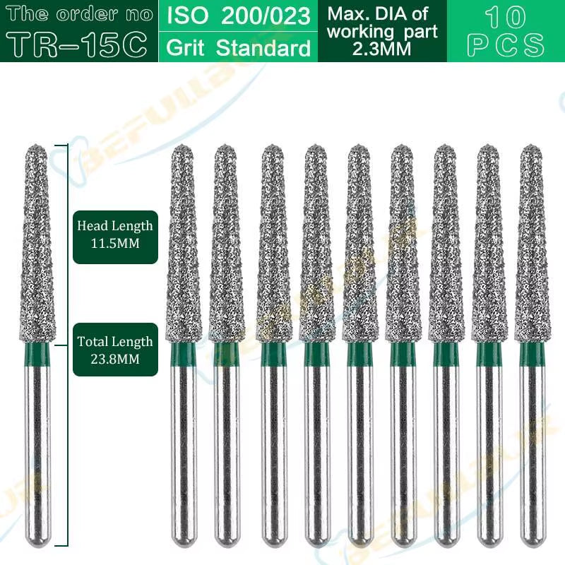 TR Tpye 10PCS Dental Diamond Burs Polishing Teeth Stainless Steel for High Speed Handpiece Dentistry Nail Polishing