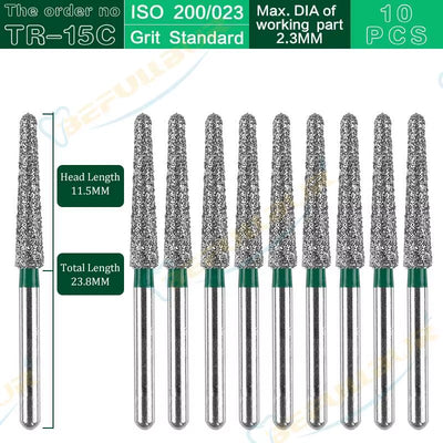 TR Tpye 10PCS Dental Diamond Burs Polishing Teeth Stainless Steel for High Speed Handpiece Dentistry Nail Polishing