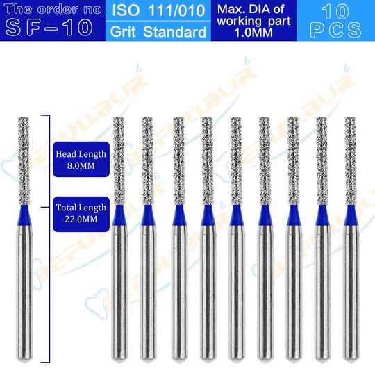 10PCS SF Tpye Dental Diamond Burs Polishing Teeth Stainless Steel for High Speed Handpiece Dentistry Nail Polishing