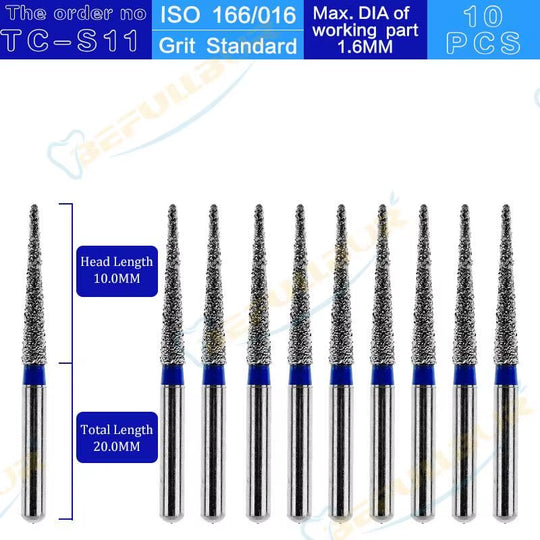 Dental Diamond Burs TC Tpye 10PCS Polishing Teeth Stainless Steel for High Speed Handpiece Dentistry Nail Polishing