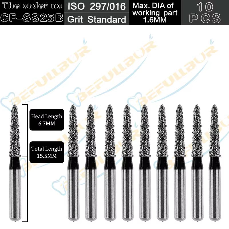 10PCS CF Tpye Dental Diamond Burs Polishing Teeth Stainless Steel for High Speed Handpiece Dentistry Nail Polishing