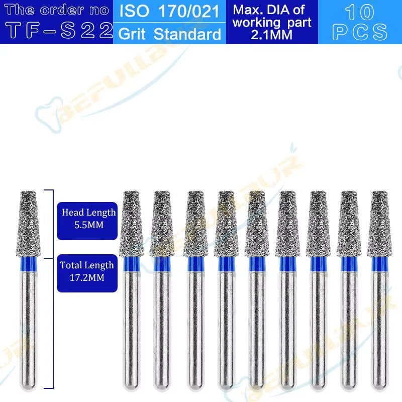 TF Tpye 10PCS Dental Diamond Burs Polishing Teeth Stainless Steel for High Speed Handpiece Dentistry Nail Polishing
