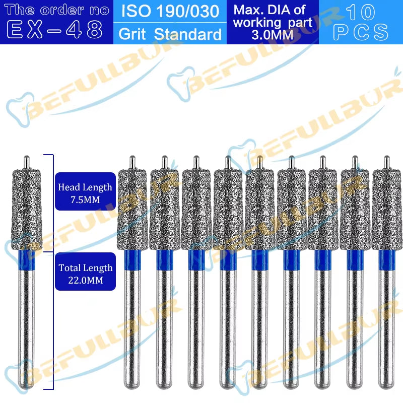 10PCS EX Tpye Dental Diamond Burs Polishing Teeth Stainless Steel for High Speed Handpiece Dentistry Nail Polishing
