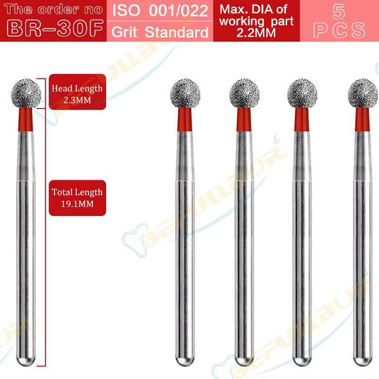 BR Tpye 5PCS Dental Diamond Burs for High Speed Handpiece Polishing Teeth Stainless Steel Dentistry Nail Polishing