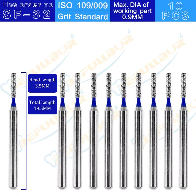 10PCS SF Tpye Dental Diamond Burs Polishing Teeth Stainless Steel for High Speed Handpiece Dentistry Nail Polishing