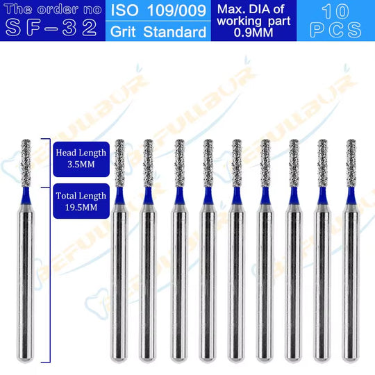 10PCS SF Tpye Dental Diamond Burs Polishing Teeth Stainless Steel for High Speed Handpiece Dentistry Nail Polishing