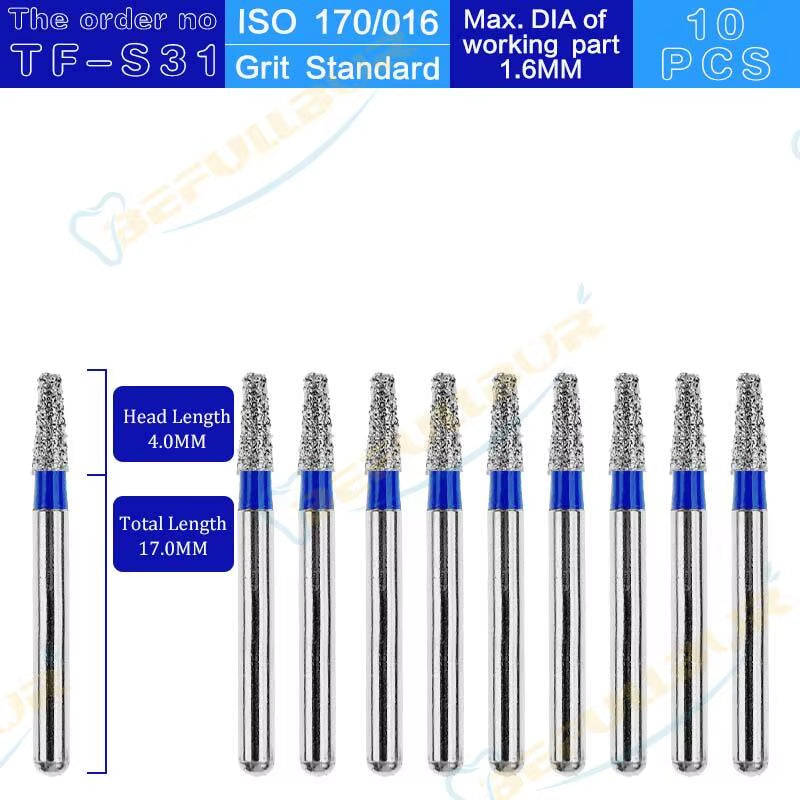 TF Tpye 10PCS Dental Diamond Burs Polishing Teeth Stainless Steel for High Speed Handpiece Dentistry Nail Polishing