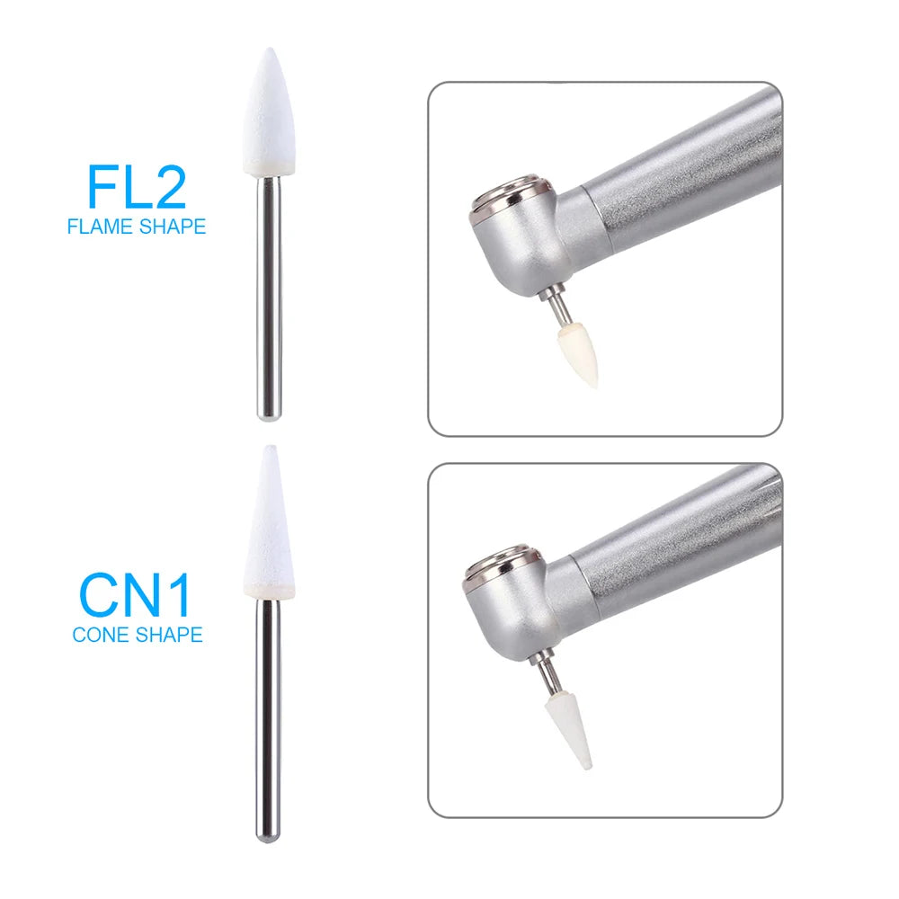 12Pcs/Box Dental White Stone Polishing FG Burs Cone/Flame/Round Shape Abrasion Bur Fit for High Speed Handpiece 1.6Mm